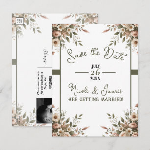 Elegantes Olivgrün und Weiß Floral Save-the-Date Ankündigungspostkarte