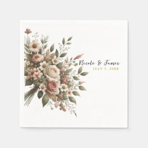 Elegantes olivgrün-weißes Blumeneck-Hochzeitsdekor Serviette