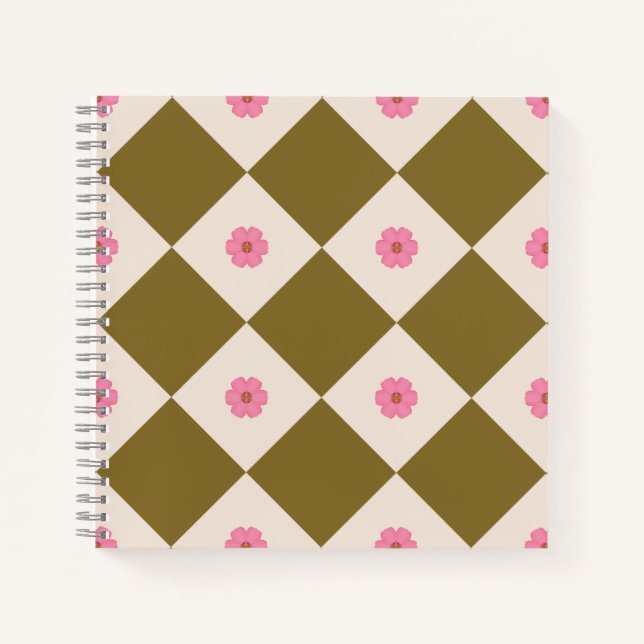 Elegantes olivgrünes und cremefarbenes geometrisch notizbuch (Vorderseite)
