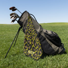 Elegantes olivgrünes und schwarzes Leoparden-Monog Golfhandtuch
