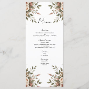 Elegantes olivgrünes und weißes florales Eckmenü Menükarte
