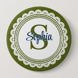Elegantes olivgrünes vintage-Spitzen-Monogramm-Nam Button