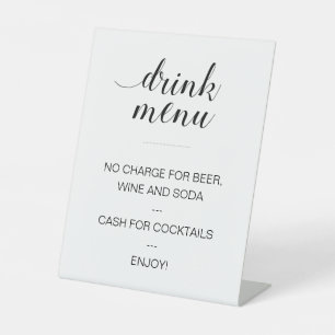 Elegantes Open Bar Drink Menü Hochzeit Sockelschild