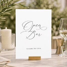 Elegantes Open Bar Hochzeitsschild | Minimalistisc Einladung