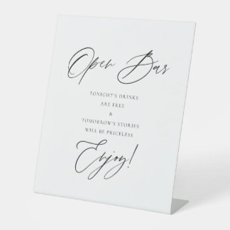 Elegantes Open-Bar-Hochzeitsschild | Modern Minima Sockelschild