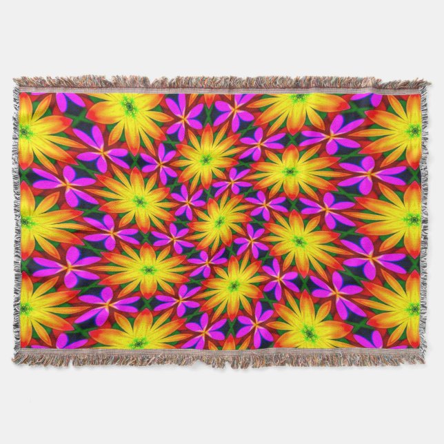 Elegantes Orange Blume Muster Decke (Vorderseite)