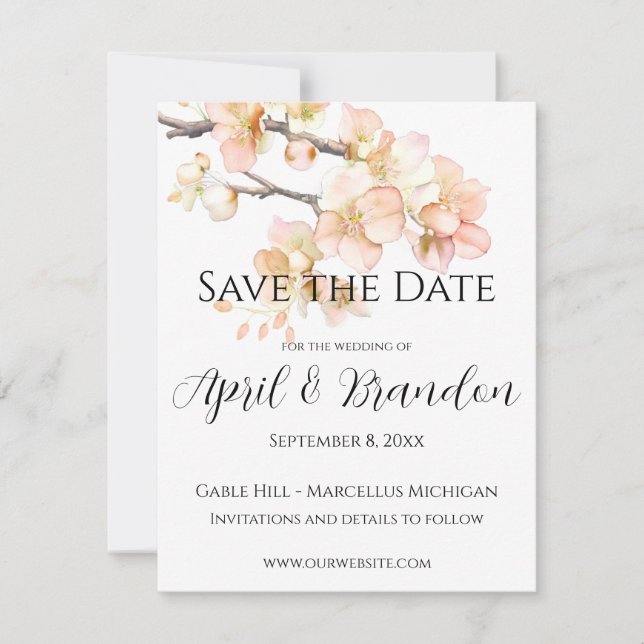 Elegantes Orange Blütenblüten Save The Date (Vorderseite)