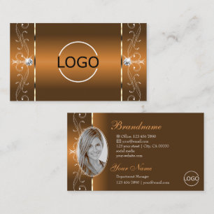 Elegantes Orange Brown Squiggled Jewels Logo & Fot Visitenkarte