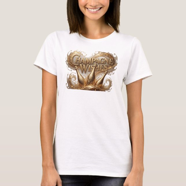 Elegantes Orange CHAMPAGNER-WÜNSCHE Textdesign T-Shirt (Vorderseite)
