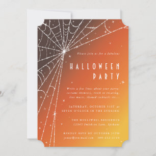 Elegantes Orange Diamond Spider Web Halloween-Part Einladung