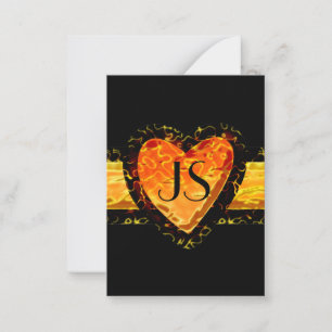 Elegantes Orange Heart Black Valentinstag Monogram Mitteilungskarte