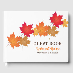 Elegantes Orange Herbstleaves Wedding Monogram Gästebuch
