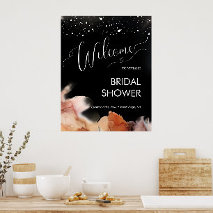 Elegantes Orange Ink Black Brautparty Willkommen Poster