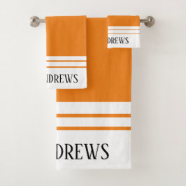 Elegantes Orange Mit Monogramm Name Badetuch Set