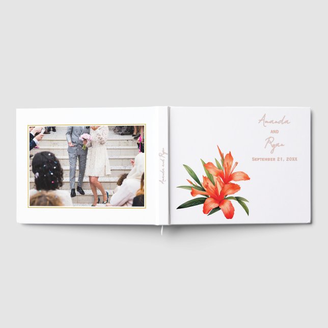 Elegantes Orange Oleander Floral Wedding Foto Gästebuch (Voll)