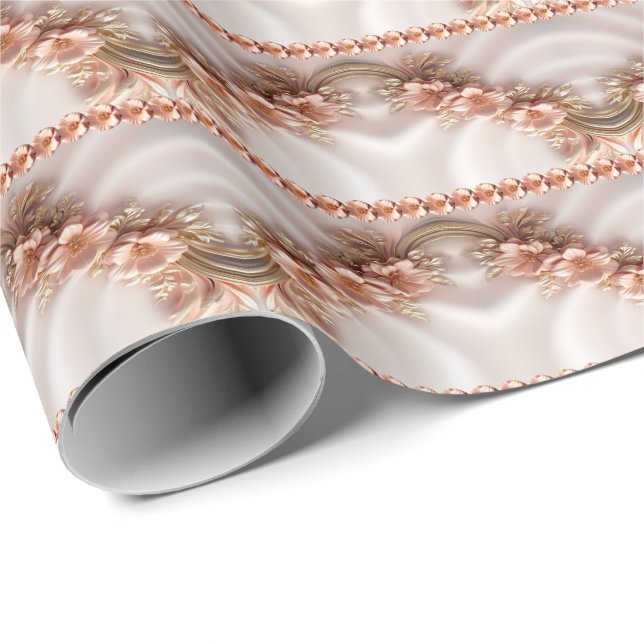 Elegantes Orange Peach Floral Wrapping Paper Geschenkpapier (Rolleneckpunkt)