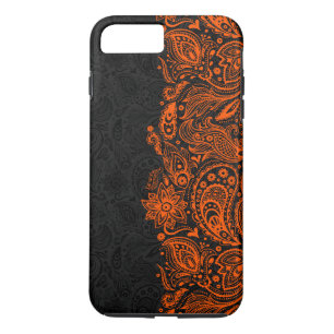 Elegantes orange-schwarzes florales Paisley-Spitze Case-Mate iPhone Hülle