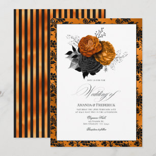 Elegantes orange-schwarzes gotisches Hochzeitsthem Einladung