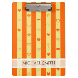 Elegantes Orange Stripe Modernes Herzmuster Klemmbrett