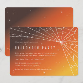 Elegantes Orange Sunset Spider Web Halloween-Party Einladung