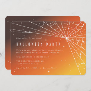 Elegantes Orange Sunset Spider Web Halloween-Party Einladung