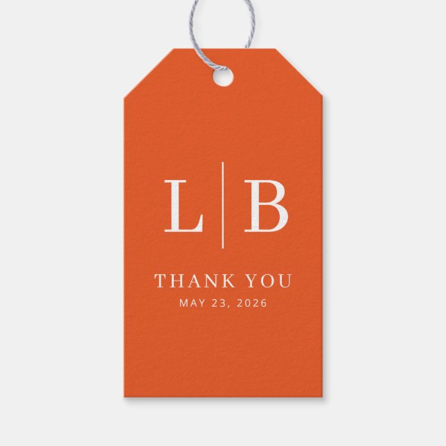 Elegantes orange typografisches Danke Geschenkanhänger (Vorderseite)