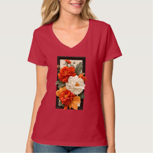 Elegantes orange-weißes Blumenkunst-T-Shirt für Da T-Shirt