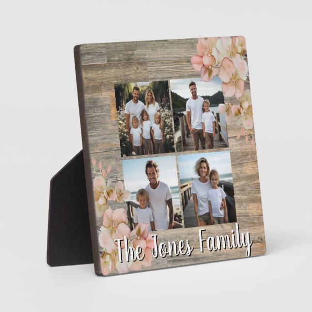 Elegantes orangefarbenes, blumengeschmücktes Holz  Fotoplatte (Vorderseite)