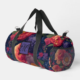 Elegantes orangefarbenes blumenromantisches Monogr Duffle Bag