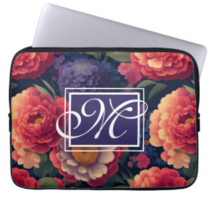 Elegantes orangefarbenes blumenromantisches Monogr Laptopschutzhülle