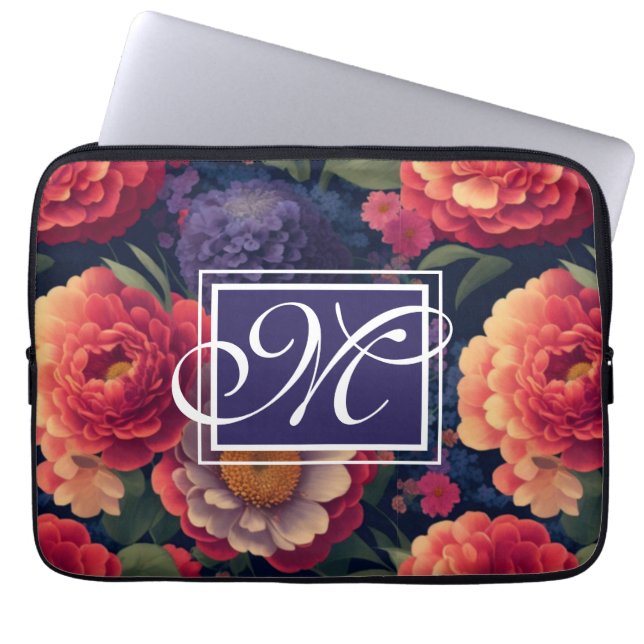 Elegantes orangefarbenes blumenromantisches Monogr Laptopschutzhülle (Vorderseite)