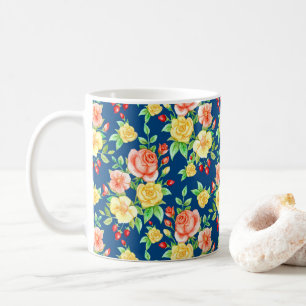 Elegantes orangefarbenes Rosenmuster Kaffeetasse