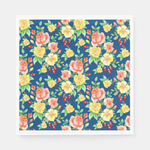 Elegantes orangefarbenes Rosenmuster Serviette