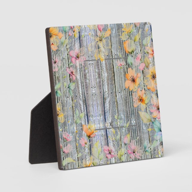 Elegantes Orangenfarbenes Wildblumen Barnwood Fotoplatte (Vorderseite)