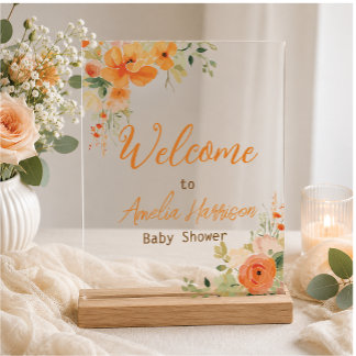 Elegantes oranges florales Babyshower-Acrylschild Acrylschild