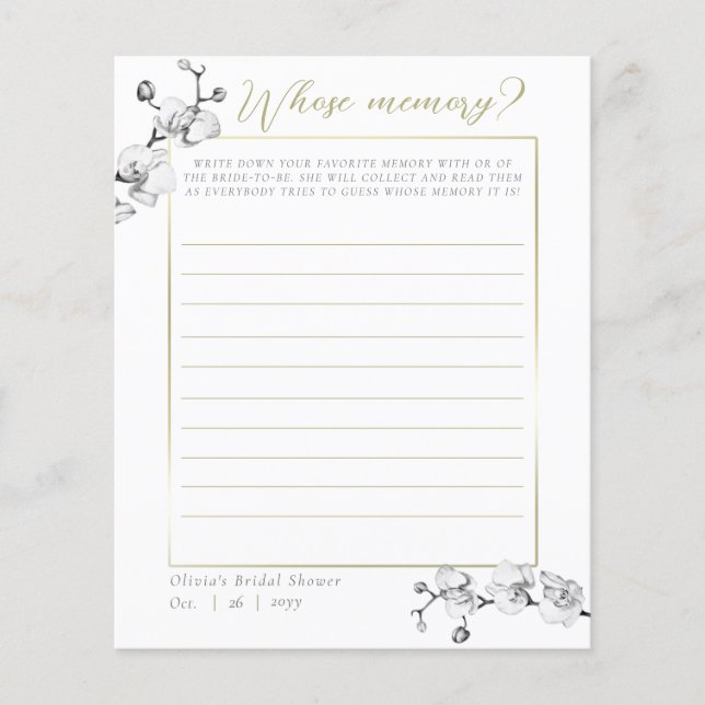 Elegantes Orchid-Brautparty mit Memory Game (Vorderseite)