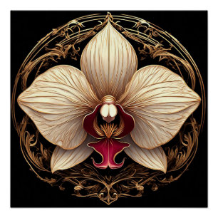 Elegantes Orchideendesign in Gold Poster