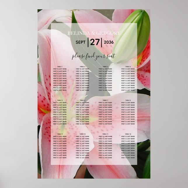 Elegantes Oriental Lilies Hochzeitssattel Poster (Vorne)