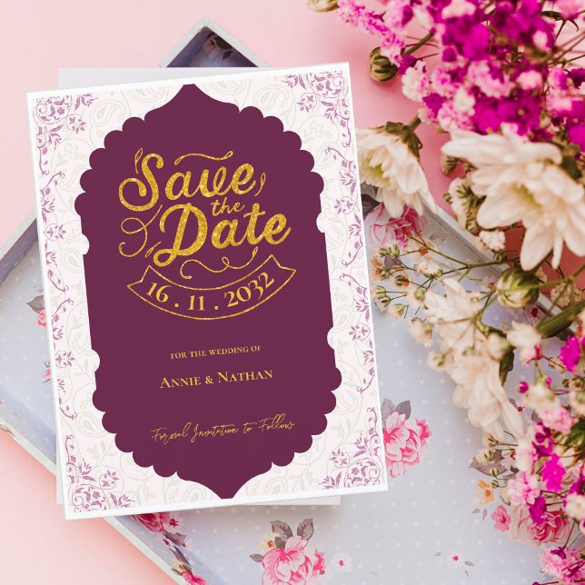 Elegantes orientalisches Motif Muster Burgundy Wed Ankündigungspostkarte (Elegant Oriental Motif Pattern Burgundy Wedding Announcement Postcard)