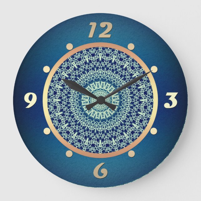Elegantes, orientalisches Muster, modern Große Wanduhr (Vorderseite)