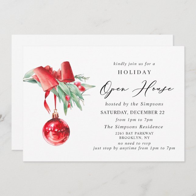 Elegantes Ornament CHRISTMAS HOLIDAY OPEN HOUSE Einladung (Vorne/Hinten)