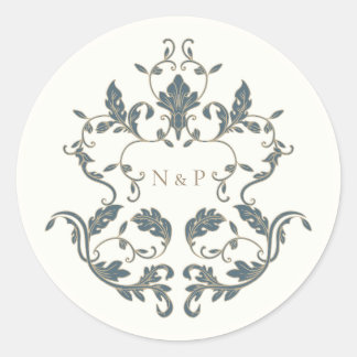 Elegantes, ornamentales Hochzeitsmonogramm Runder Aufkleber