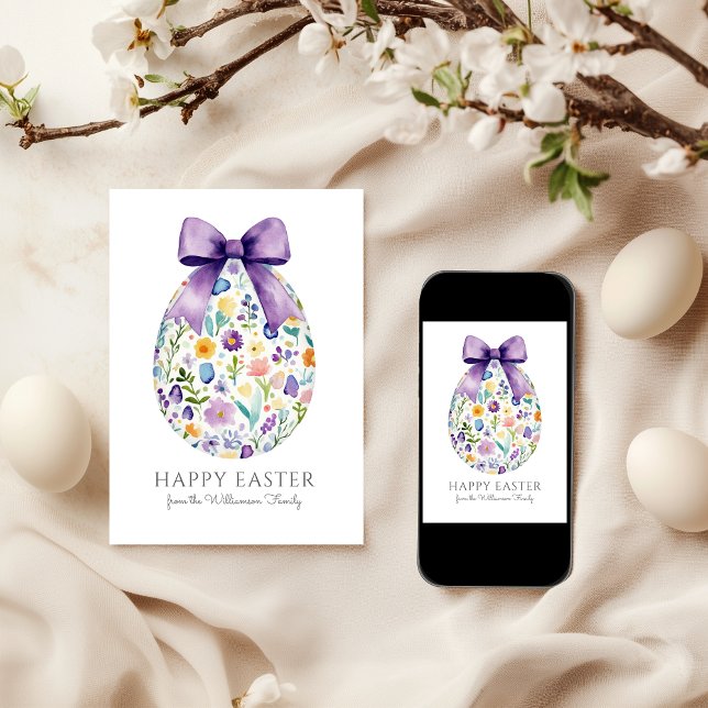 Elegantes Ostereier mit Bow Personalisiert Karte (Personalize Family Name and message inside card.  Digital download also available)