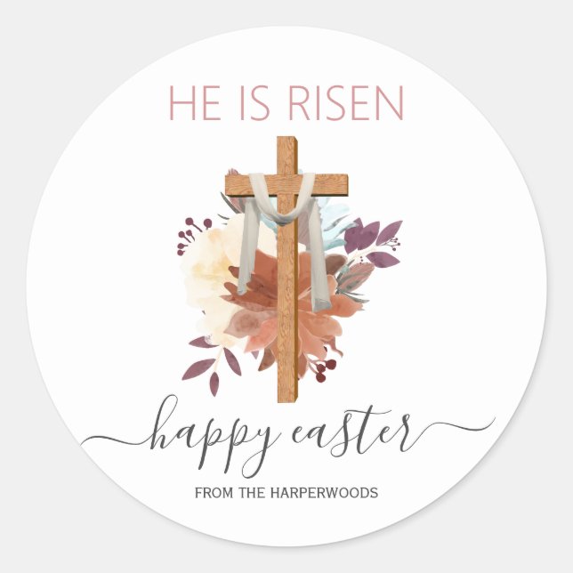 Elegantes Osterfloral Kalligrafie Christliches Kre Runder Aufkleber (Vorderseite)