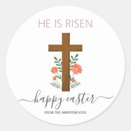Elegantes Osterfloral Kalligrafie Christliches Kre Runder Aufkleber