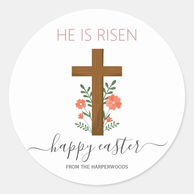 Elegantes Osterfloral Kalligrafie Christliches Kre Runder Aufkleber (Vorderseite)
