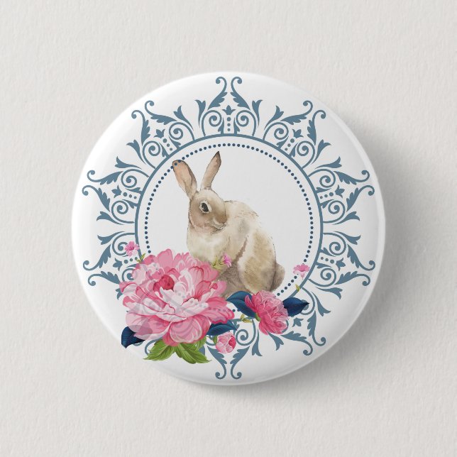 Elegantes Osterkaninchendesign Button (Vorderseite)