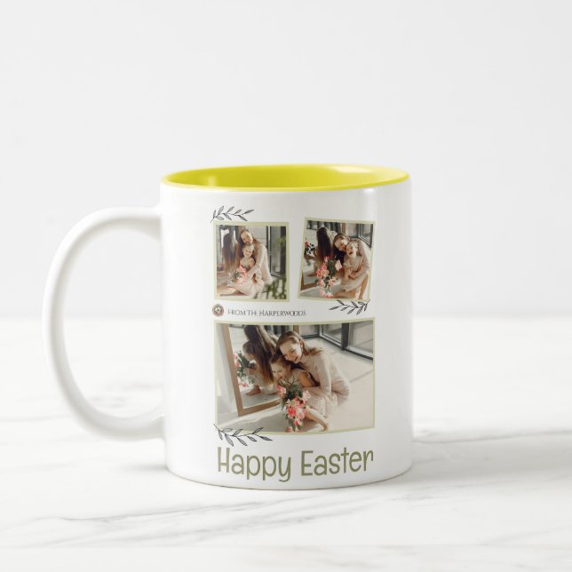 Elegantes Ostersegeln Ostereier FamilienFoto Zweifarbige Tasse (Links)