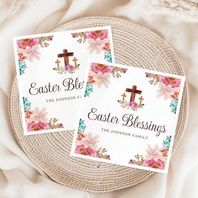 Elegantes Ostersegen Blumenkreuz Serviette (Elegant Easter Blessings Floral Cross Napkins)