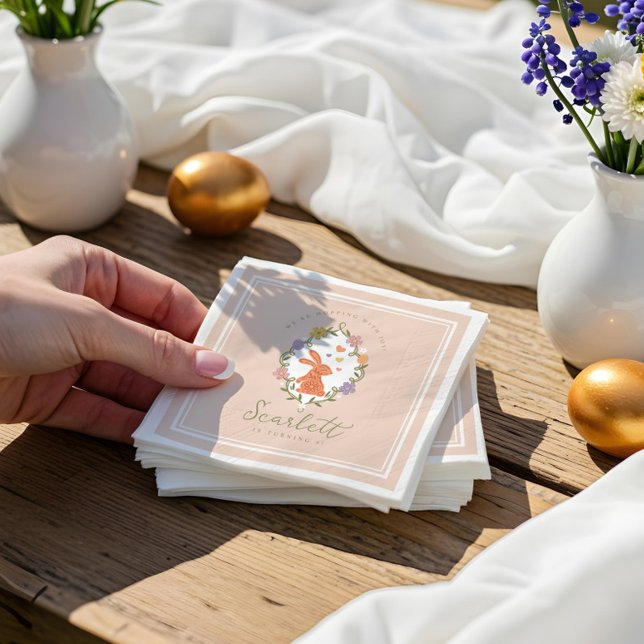 Elegantes Ostersonniges Wappen Frühlingsflora Gebu Serviette (Elegant Easter Bunny Crest Spring Floral Birthday Napkins)